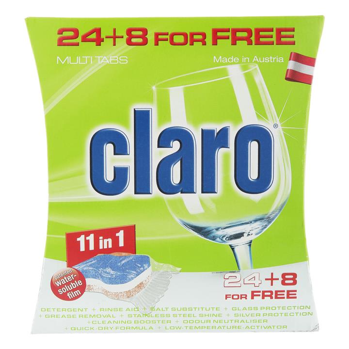 قرص ظرفشویی کلارو مدل 11in1 بسته 32 عددی Claro 11in1 Dishwasher Tablets Pack Of 32